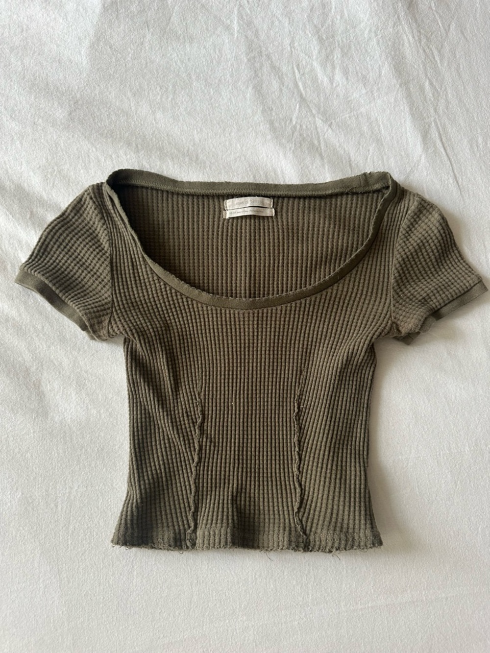 Ribbed Scoop Neck Crop Top - Olive
